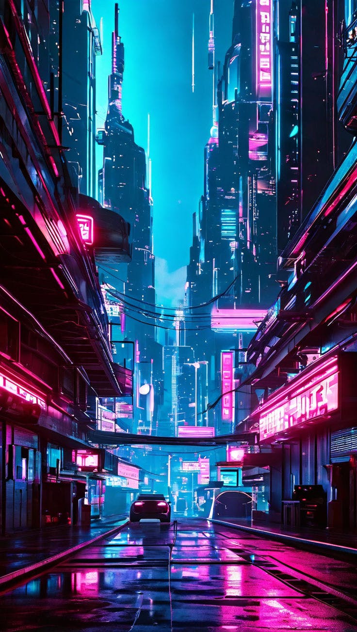 Futuristic Cityscapes Blending Neon Lights and Cybernetic Elements