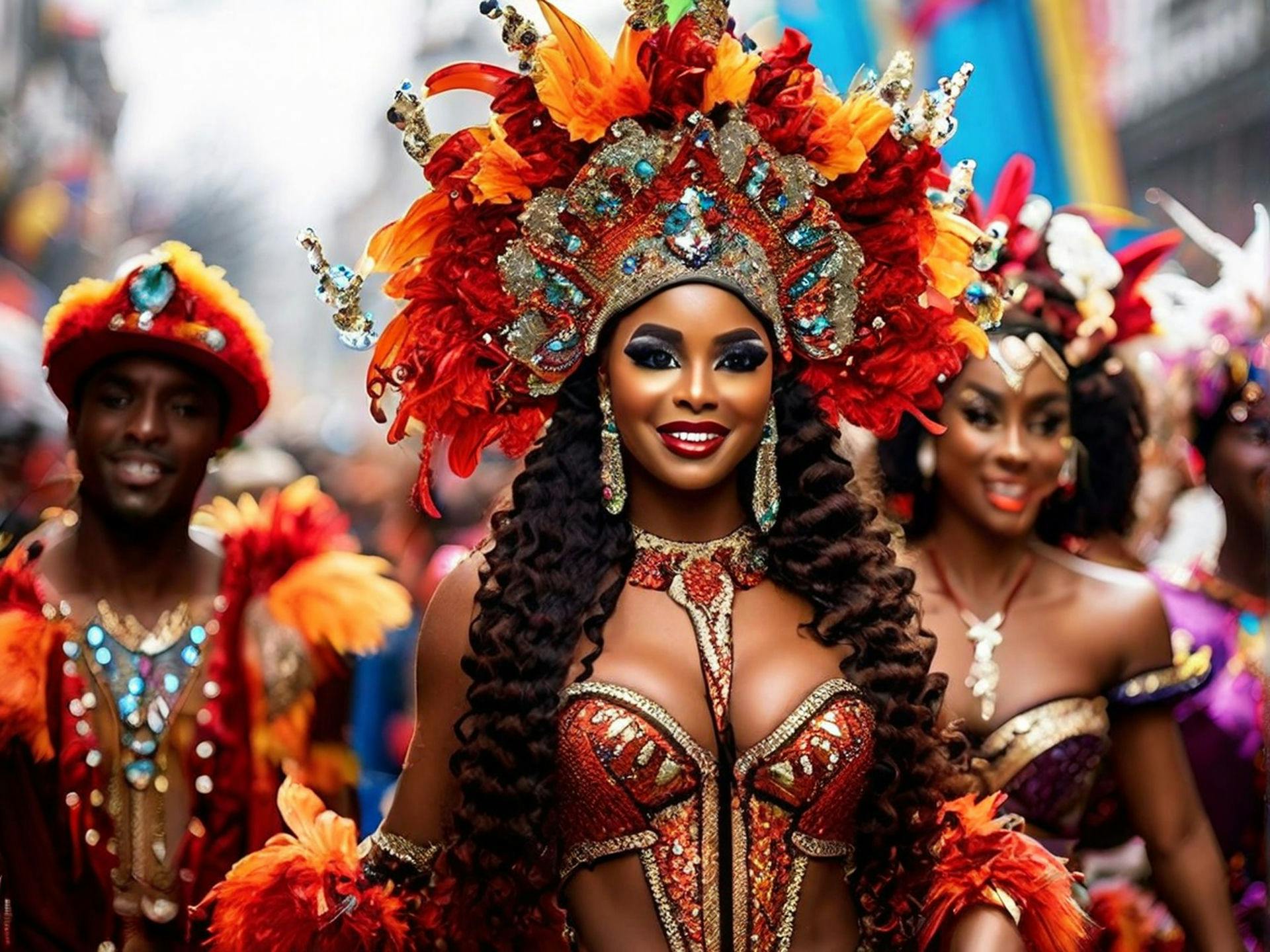 Carnival Parade with Extravagant Costumes and Lively Dancers