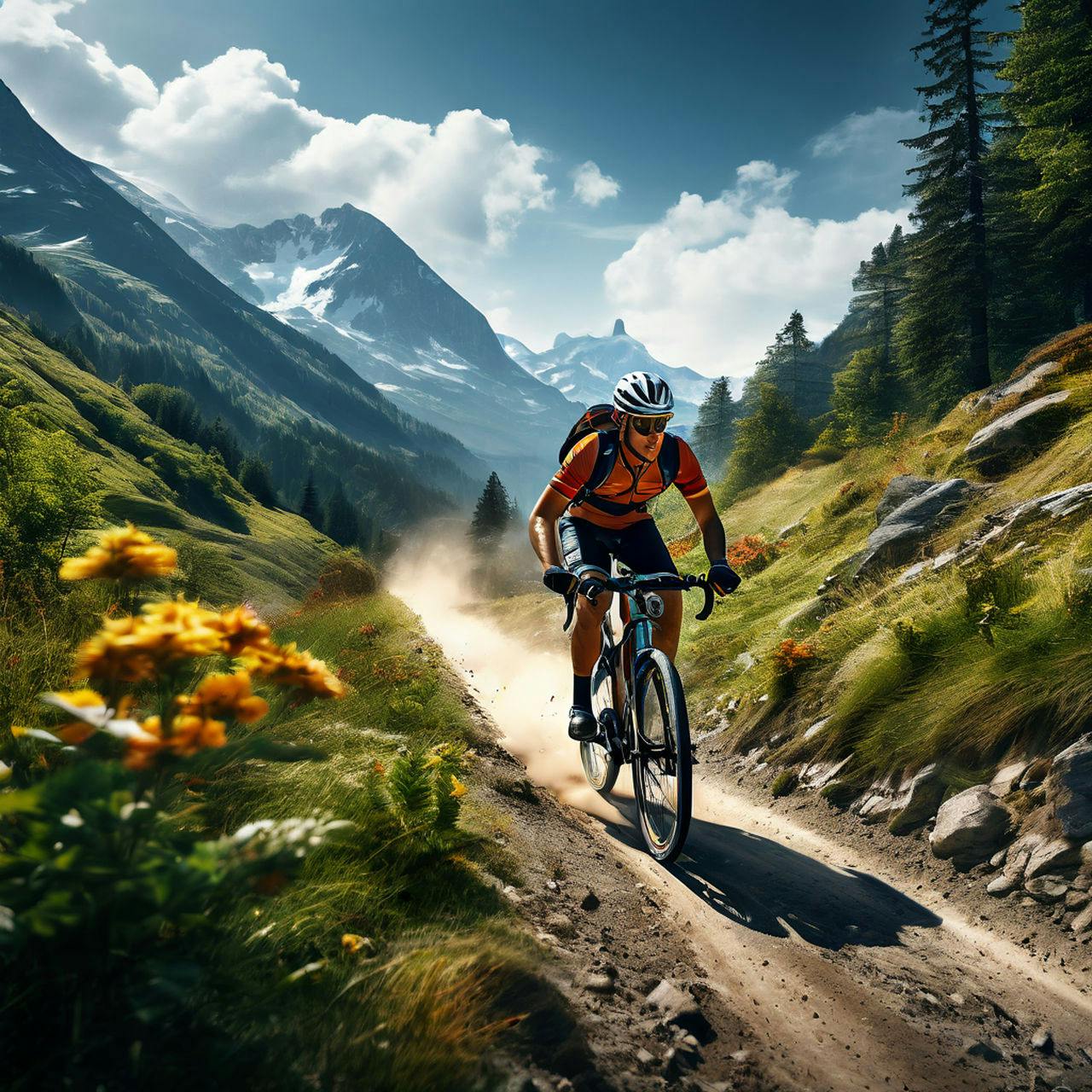 High-Speed Cycling on a Mountainous Trail