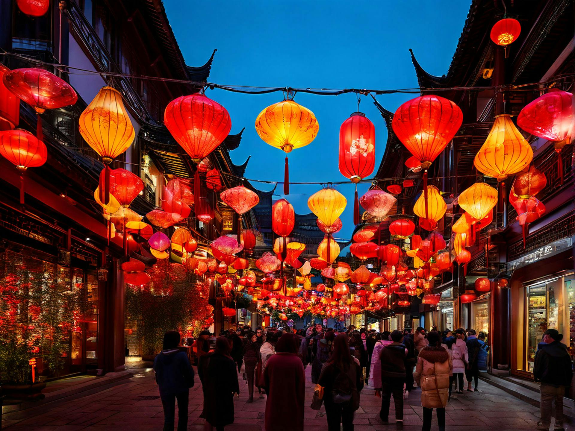 Colorful Lanterns Adorning Streets During the Mid-Autumn Festival
