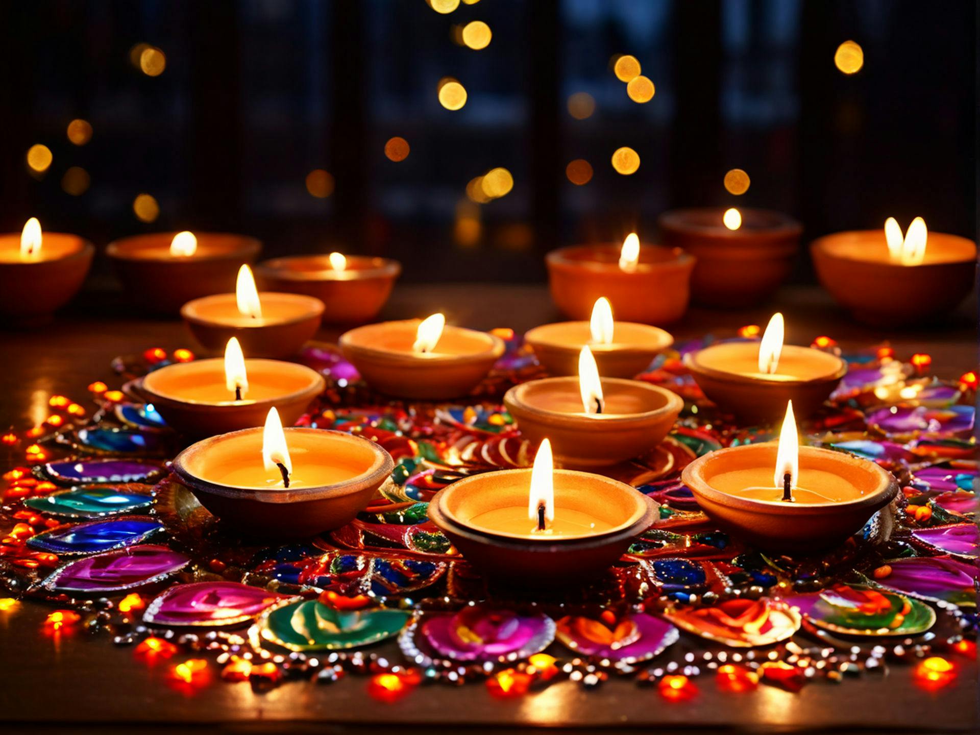 Diwali Festival of Lights with Diyas and Rangoli Patterns