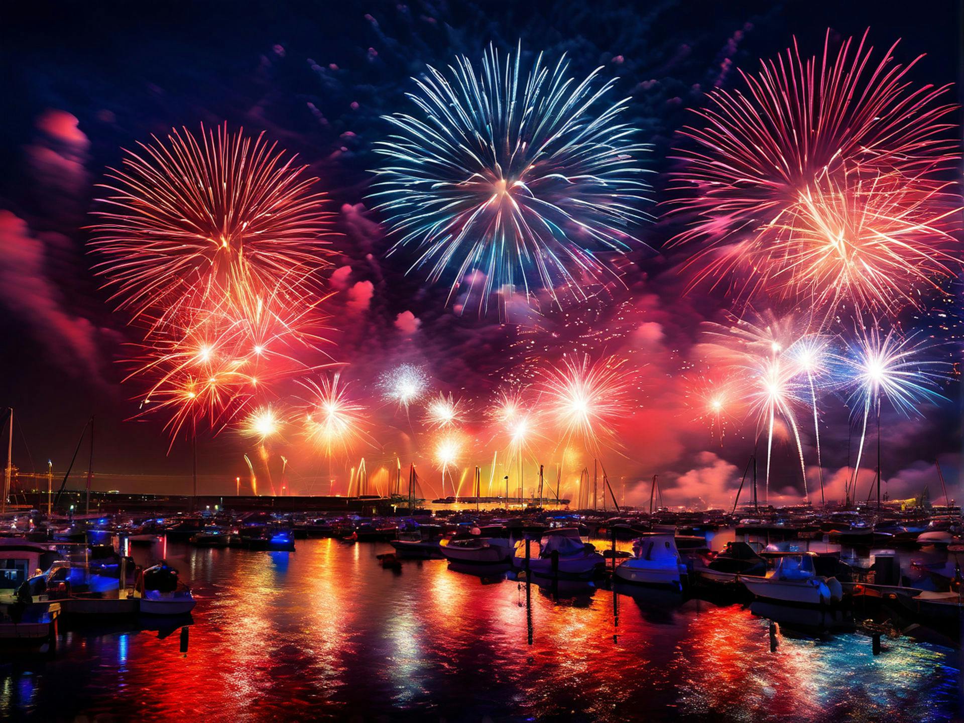 Vibrant Fireworks Display Over the Harbor for New Year's Eve