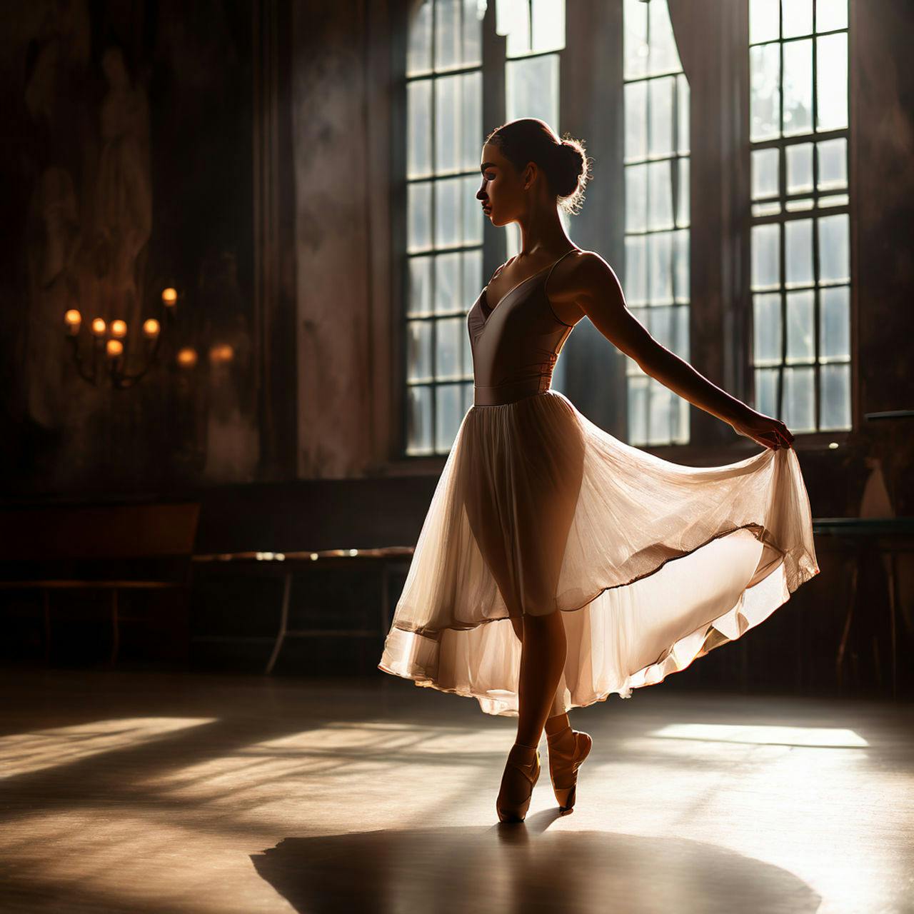 Ballet Dancer Practicing in a Serene Studio